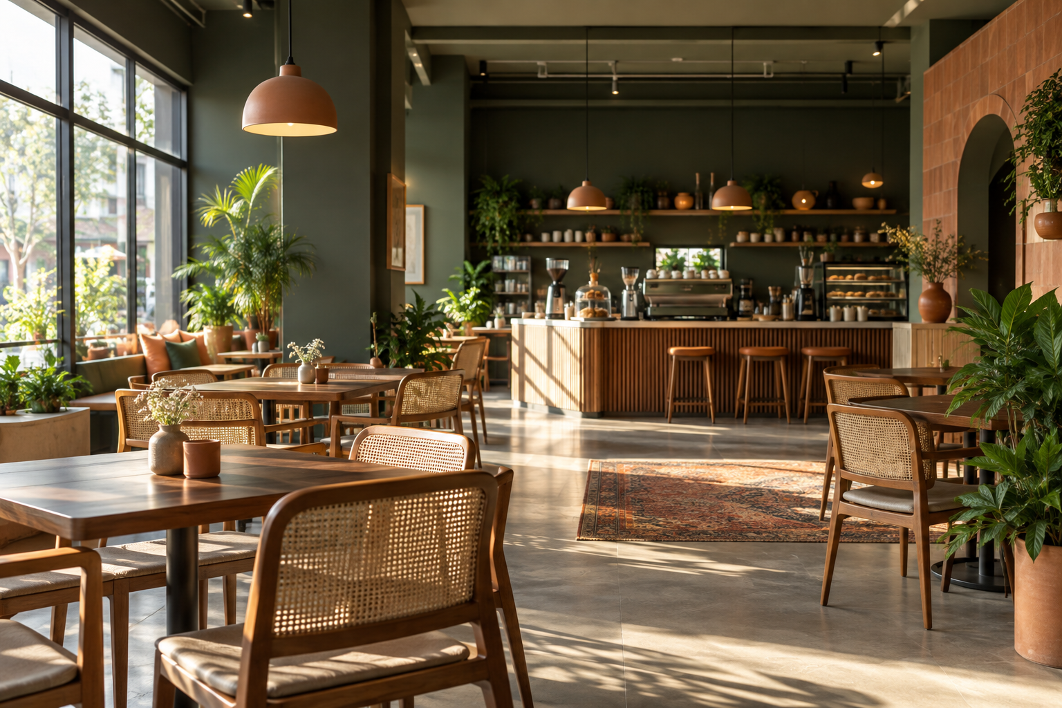 Warm modern interior of UrbanBite Café